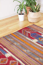 Load image into Gallery viewer, 5x9 Vintage Eastern Anatolian &#39;Sivas&#39; Turkish Kilim Area Rug | Triple horizontal medallion with colorful stripes | SKU 495
