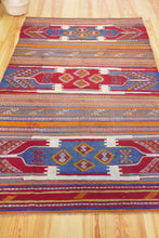Load image into Gallery viewer, 5x9 Vintage Eastern Anatolian &#39;Sivas&#39; Turkish Kilim Area Rug | Triple horizontal medallion with colorful stripes | SKU 495

