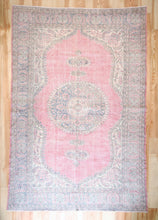 Load image into Gallery viewer, 7x10 Vintage Central Anatolian Oushak Style Turkish Area Rug | Bold medallion spacious field floral border | SKU 496
