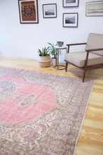 Load image into Gallery viewer, 7x10 Vintage Central Anatolian Oushak Style Turkish Area Rug | Bold medallion spacious field floral border | SKU 496
