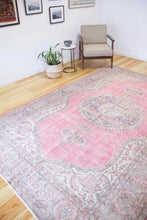 Load image into Gallery viewer, 7x10 Vintage Central Anatolian Oushak Style Turkish Area Rug | Bold medallion spacious field floral border | SKU 496
