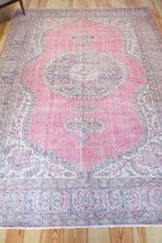 Load image into Gallery viewer, 7x10 Vintage Central Anatolian Oushak Style Turkish Area Rug | Bold medallion spacious field floral border | SKU 496
