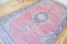 Load image into Gallery viewer, 7x12 Vintage Central Anatolian Oushak Style Turkish Area Rug | Bold medallion spacious field floral border | SKU 497
