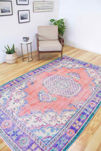 Load image into Gallery viewer, 6x9 Vintage Central Anatolian Oushak Style Turkish Area Rug | Bold medallion spacious field vibrant colors | SKU 498
