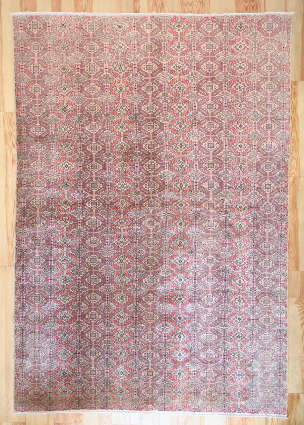 8x12 Vintage Central Anatolian 'Kayseri' Turkish Area Rug | Alternating repeating geometric diamonds vibrant colors | SKU 503