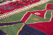 Load image into Gallery viewer, 5x7 Vintage Anatolian Turkish Kilim Area Rug | Symmetrical geometric design tribal motifs alternating colors | SKU 505
