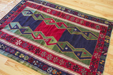 Load image into Gallery viewer, 5x7 Vintage Anatolian Turkish Kilim Area Rug | Symmetrical geometric design tribal motifs alternating colors | SKU 505
