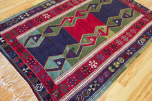 Load image into Gallery viewer, 5x7 Vintage Anatolian Turkish Kilim Area Rug | Symmetrical geometric design tribal motifs alternating colors | SKU 505
