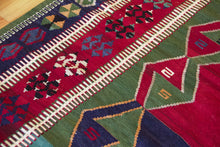 Load image into Gallery viewer, 5x7 Vintage Anatolian Turkish Kilim Area Rug | Symmetrical geometric design tribal motifs alternating colors | SKU 505
