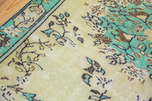 Load image into Gallery viewer, 5x8 Vintage Central Anatolian Oushak Style Turkish Area Rug | Bold turquoise medallion and border chartreuse field | SKU 508
