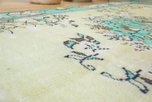 Load image into Gallery viewer, 5x8 Vintage Central Anatolian Oushak Style Turkish Area Rug | Bold turquoise medallion and border chartreuse field | SKU 508
