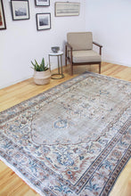 Load image into Gallery viewer, 6x9 Vintage Central Anatolian Oushak Style Gray Turkish Area Rug | Bold medallion spacious field floral border | SKU 510
