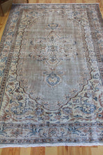 Load image into Gallery viewer, 6x9 Vintage Central Anatolian Oushak Style Gray Turkish Area Rug | Bold medallion spacious field floral border | SKU 510
