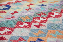 Load image into Gallery viewer, 4x6 Vintage Kilim Area Rug | Repeating all over diamond tribal motifs colorful design | SKU 517
