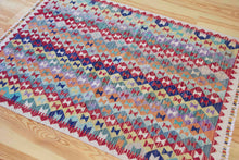 Load image into Gallery viewer, 4x6 Vintage Kilim Area Rug | Repeating all over diamond tribal motifs colorful design | SKU 517

