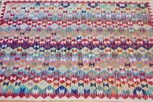 Load image into Gallery viewer, 4x6 Vintage Kilim Area Rug | Repeating all over diamond tribal motifs colorful design | SKU 517
