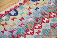 Load image into Gallery viewer, 4x6 Vintage Kilim Area Rug | Repeating all over diamond tribal motifs colorful design | SKU 517
