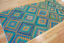 Load image into Gallery viewer, 5x11 Vintage Anatolian Turkish Kilim Area Rug | Repeating staggered tribal diamond design vibrant colors  | SKU 520
