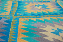 Load image into Gallery viewer, 5x11 Vintage Anatolian Turkish Kilim Area Rug | Repeating staggered tribal diamond design vibrant colors  | SKU 520

