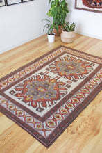 Load image into Gallery viewer, 5x7 Vintage Eastern Anatolian &#39;Kars&#39; Turkish Area Rug | Double medallion on light field with symmetrical tribal symbols | SKU 527
