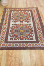 Load image into Gallery viewer, 5x7 Vintage Eastern Anatolian &#39;Kars&#39; Turkish Area Rug | Double medallion on light field with symmetrical tribal symbols | SKU 527
