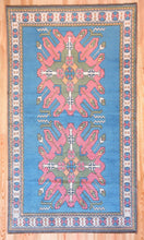 Load image into Gallery viewer, 5x9 Vintage Eastern Anatolian &#39;Kars&#39; Turkish Area Rug | Double medallion on spacious blue field with geometric border | SKU 528
