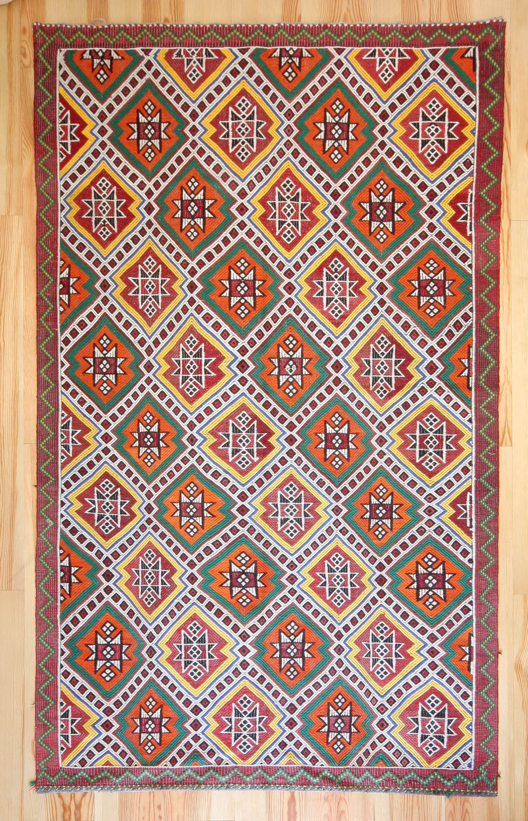 6x9 Vintage Anatolian Turkish Kilim Area Rug | Repeating staggered all over motifs | SKU 530