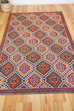 Load image into Gallery viewer, 6x9 Vintage Anatolian Turkish Kilim Area Rug | Repeating staggered all over motifs | SKU 530
