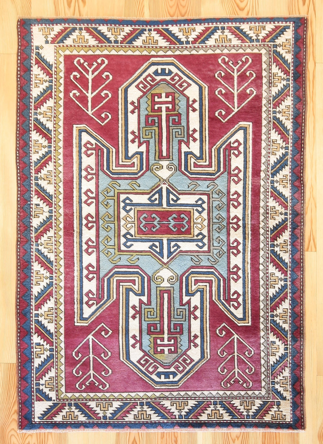 4x6 Vintage Central Anatolian 'Nigde' Turkish Rug | Famous Kazak shield medallion design light border  | SKU 536