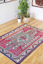 Load image into Gallery viewer, 4x6 Vintage Central Anatolian &#39;Nigde&#39; Turkish Rug | Famous Kazak shield medallion design light border  | SKU 536
