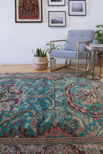 Load image into Gallery viewer, 6x10 Vintage Central Anatolian &#39;Kayseri&#39; Turkish Area Rug Bold Medallion Green Field Geometric &#39;Adler&#39; Design | SKU 546
