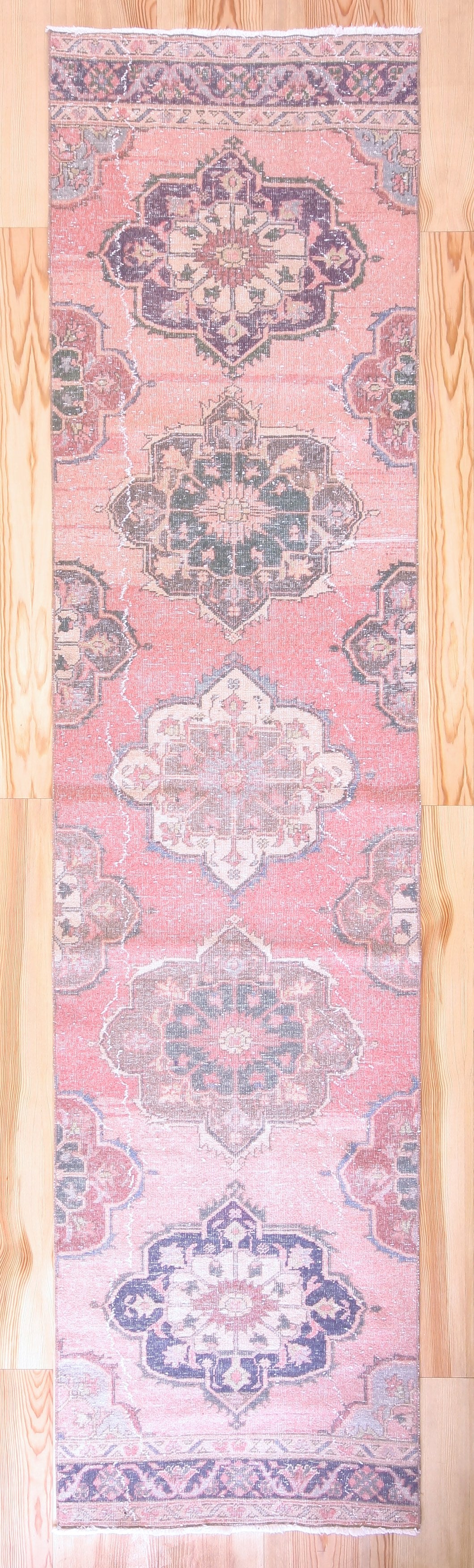 3x12 Vintage Western Anatolian Oushak Style 'Isparta' Turkish Runner Rug Diamond Bold Medallion Geometric Design Muted Colors | SKU 547