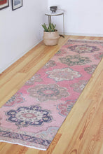 Load image into Gallery viewer, 3x12 Vintage Western Anatolian Oushak Style &#39;Isparta&#39; Turkish Runner Rug Diamond Bold Medallion Geometric Design Muted Colors | SKU 547
