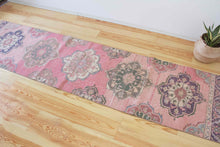 Load image into Gallery viewer, 3x12 Vintage Western Anatolian Oushak Style &#39;Isparta&#39; Turkish Runner Rug Diamond Bold Medallion Geometric Design Muted Colors | SKU 547
