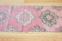 Load image into Gallery viewer, 3x12 Vintage Western Anatolian Oushak Style &#39;Isparta&#39; Turkish Runner Rug Diamond Bold Medallion Geometric Design Muted Colors | SKU 547

