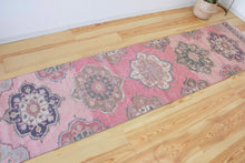 Load image into Gallery viewer, 3x12 Vintage Western Anatolian Oushak Style &#39;Isparta&#39; Turkish Runner Rug Diamond Bold Medallion Geometric Design Muted Colors | SKU 547
