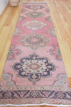 Load image into Gallery viewer, 3x12 Vintage Western Anatolian Oushak Style &#39;Isparta&#39; Turkish Runner Rug Diamond Bold Medallion Geometric Design Muted Colors | SKU 547
