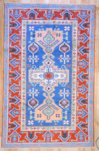 Load image into Gallery viewer, 6x10 Vintage Central Anatolian &#39;Aksaray&#39; Turkish Area Rug Bold Medallion Stylized Geometric Design Blue Field Red Border | SKU 550

