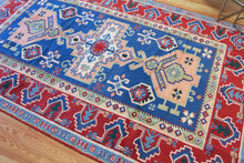 Load image into Gallery viewer, 6x10 Vintage Central Anatolian &#39;Aksaray&#39; Turkish Area Rug Bold Medallion Stylized Geometric Design Blue Field Red Border | SKU 550
