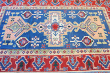 Load image into Gallery viewer, 6x10 Vintage Central Anatolian &#39;Aksaray&#39; Turkish Area Rug Bold Medallion Stylized Geometric Design Blue Field Red Border | SKU 550
