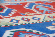 Load image into Gallery viewer, 6x10 Vintage Central Anatolian &#39;Aksaray&#39; Turkish Area Rug Bold Medallion Stylized Geometric Design Blue Field Red Border | SKU 550
