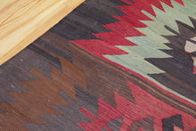 Load image into Gallery viewer, 5x7 Vintage Anatolian Turkish Kilim Area Rug | Bold geometric tribal symbols muted colors | SKU 551
