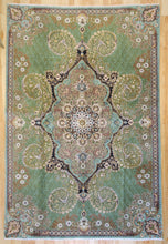 Load image into Gallery viewer, 7x10 Vintage Central Anatolian &#39;Ladik&#39; Turkish Area Rug Bold Intricate Medallion Allover Floral Design Green Field | SKU 552
