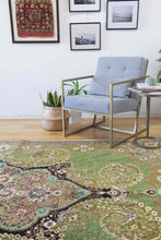 Load image into Gallery viewer, 7x10 Vintage Central Anatolian &#39;Ladik&#39; Turkish Area Rug Bold Intricate Medallion Allover Floral Design Green Field | SKU 552
