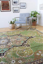 Load image into Gallery viewer, 7x10 Vintage Central Anatolian &#39;Ladik&#39; Turkish Area Rug Bold Intricate Medallion Allover Floral Design Green Field | SKU 552
