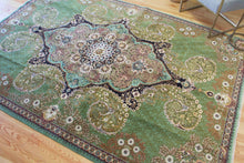 Load image into Gallery viewer, 7x10 Vintage Central Anatolian &#39;Ladik&#39; Turkish Area Rug Bold Intricate Medallion Allover Floral Design Green Field | SKU 552
