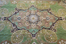 Load image into Gallery viewer, 7x10 Vintage Central Anatolian &#39;Ladik&#39; Turkish Area Rug Bold Intricate Medallion Allover Floral Design Green Field | SKU 552
