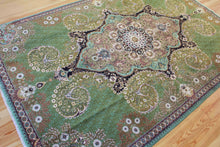 Load image into Gallery viewer, 7x10 Vintage Central Anatolian &#39;Ladik&#39; Turkish Area Rug Bold Intricate Medallion Allover Floral Design Green Field | SKU 552
