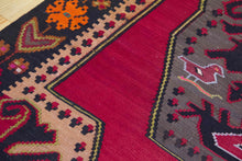 Load image into Gallery viewer, 5x9 Vintage Eastern Anatolian &#39;Kars&#39; Turkish Kilim Area Rug Bold Medallion Red Field Geometric Design Floral Embellishments | SKU 553
