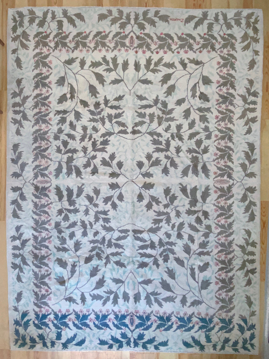 9x12 Vintage Western Anatolian 'Zeki Muren' Turkish Area Rug | All Over Symmetrically Designed Leaves on Light Background 'Zeki Muren' Signed | SKU 555